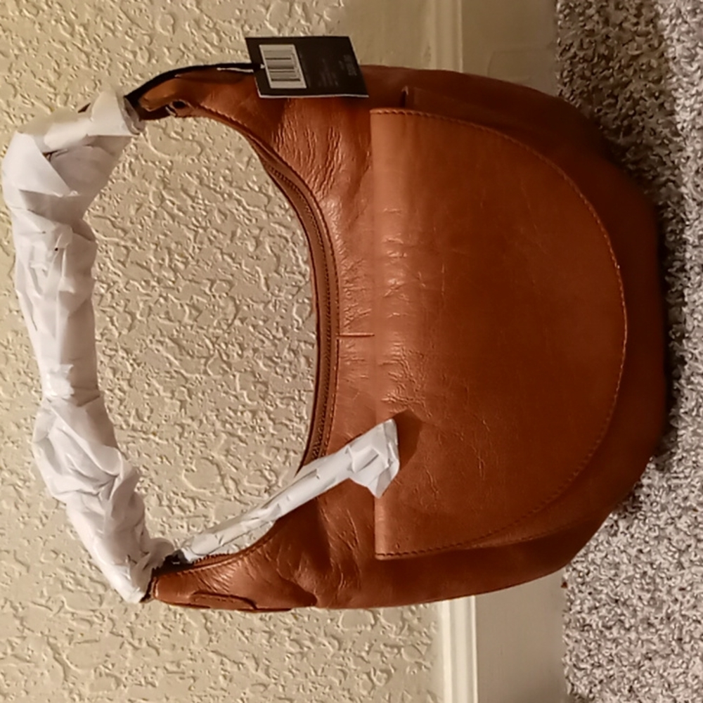 NWT FRYE MADDIE CROSSBODY SADDLE BAG, HOBO STYLE ,RUST/TAN